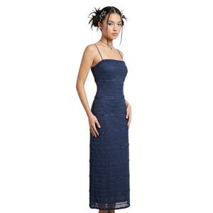 Y2K JS Collections Navy blue sequin & ruffle mesh spaghetti strap maxi dress 10
